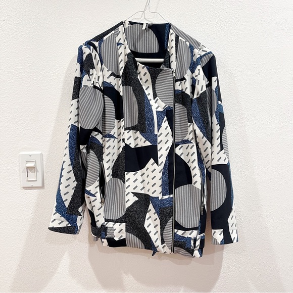 Topshop geometric print motorcycle style jacket Sz 4 - Picture 2 of 7